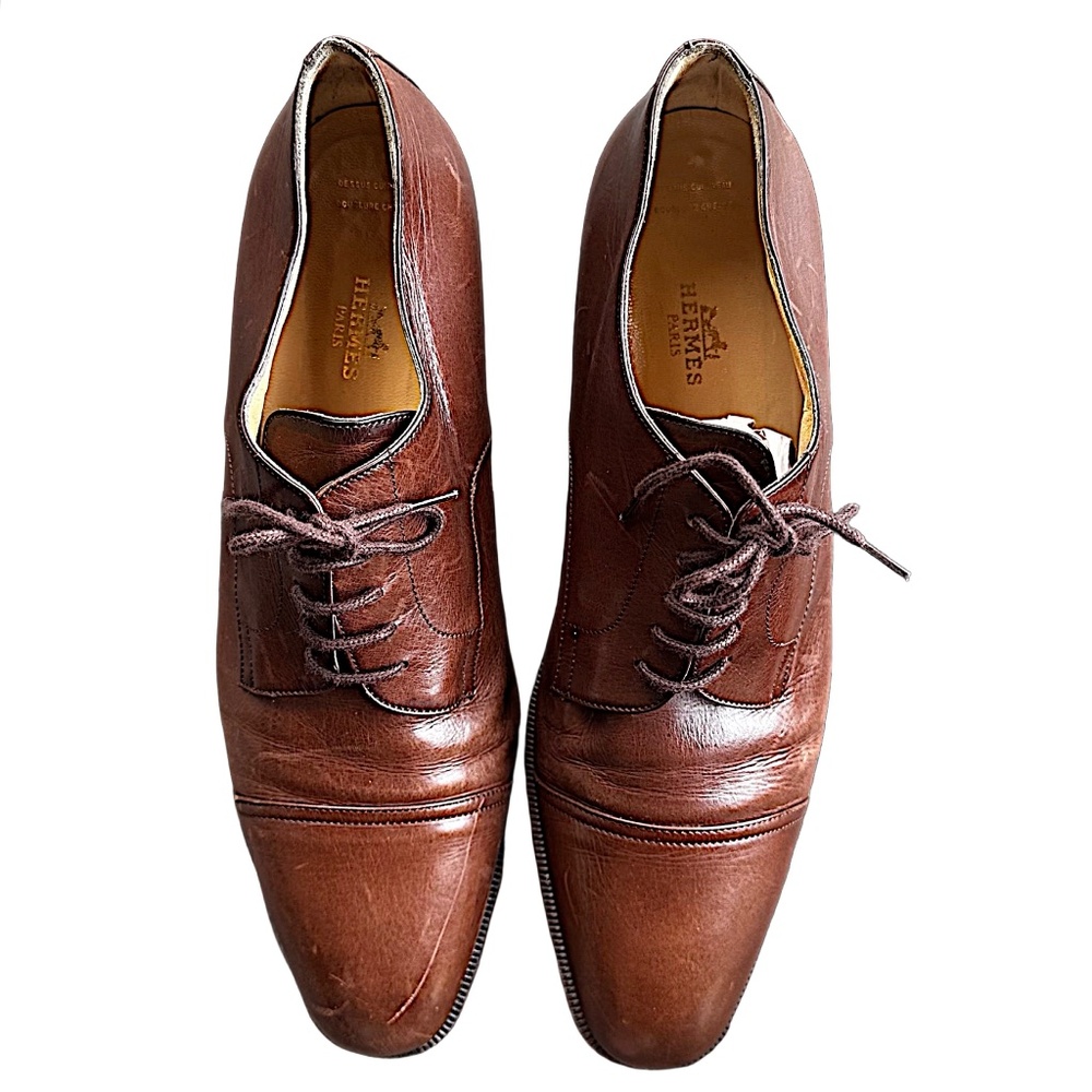 HERMES Women’s Brown Leather Derby Shoes Lace Up US 10 UK 7 EU 40